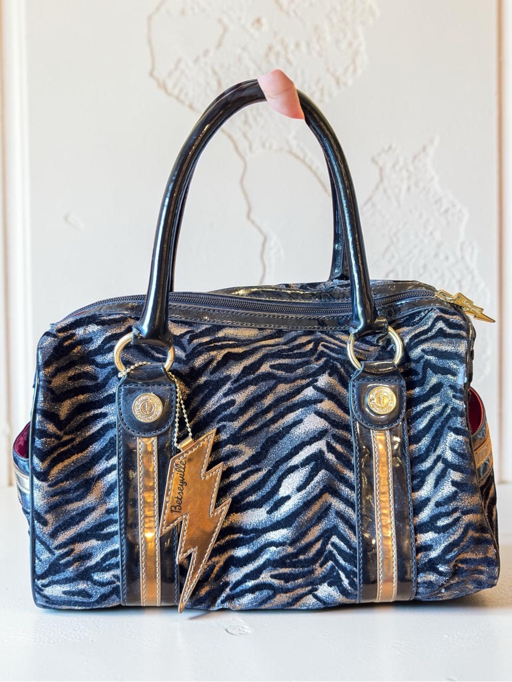 Vintage Y2K Betseyville by Betsey Johnson Tiger Stripe Satchel Bag